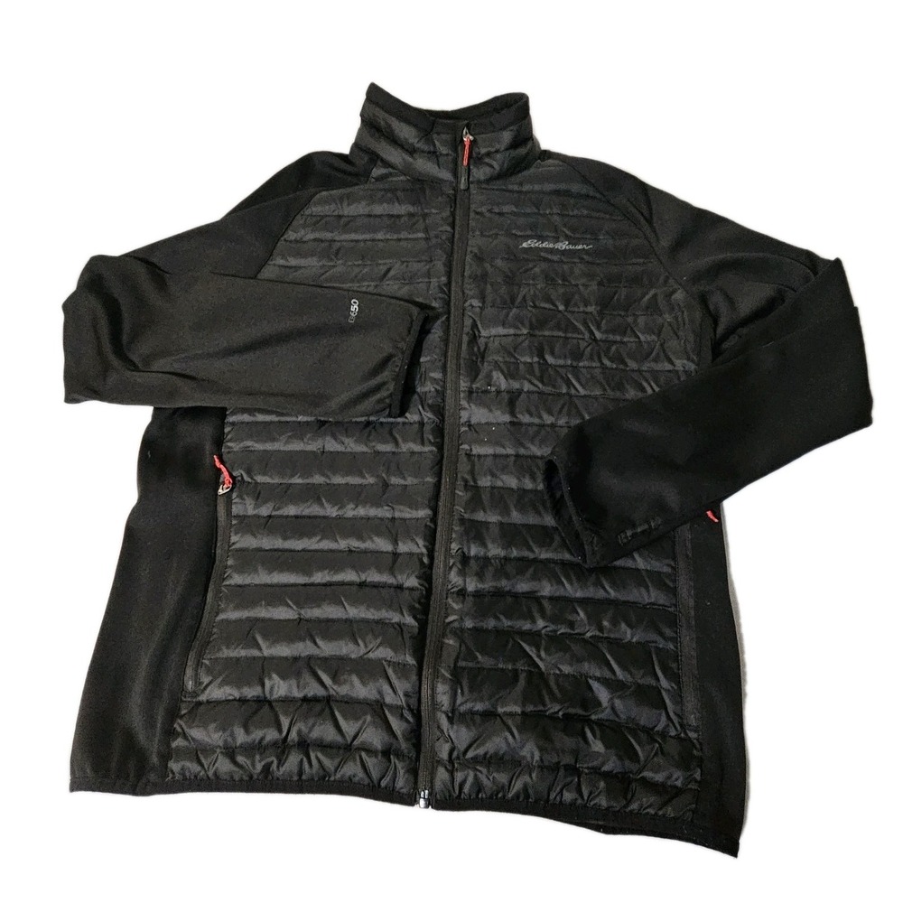 Eddie Bauer‎ Eb650 Down Puffer Jacket Mens M Black Packable Full Zip Coat Hybrid